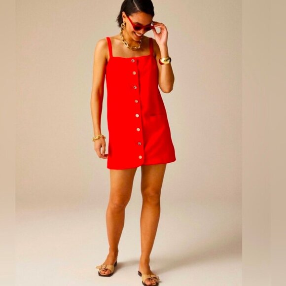 J. Crew | Claudia Linen Mini Dress | Red |Size LT - Picture 2 of 11